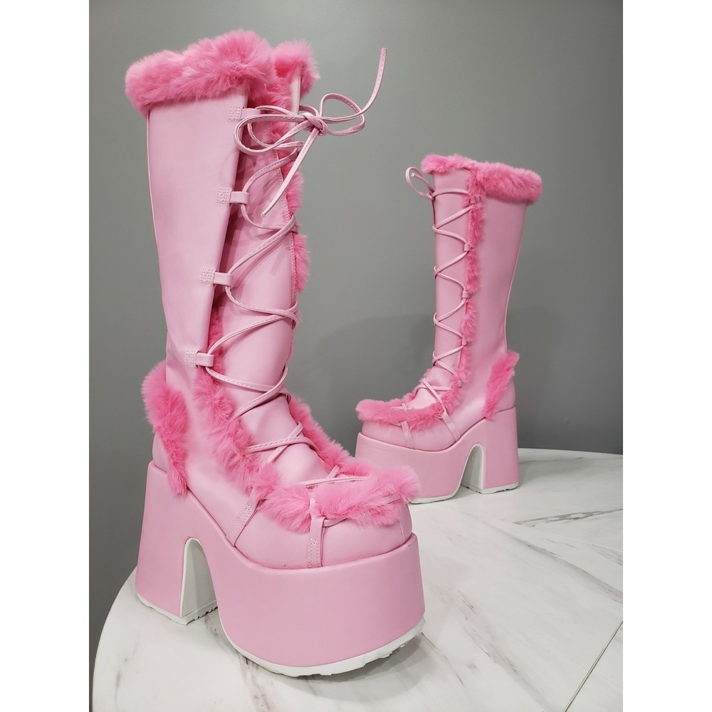 Demonia Camel-311 Pink Faux Fur Boot gogo bratz y2k platform rave festival PARTY